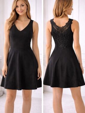Altered State Black Fit Flare Dress Lace Back Size Medium